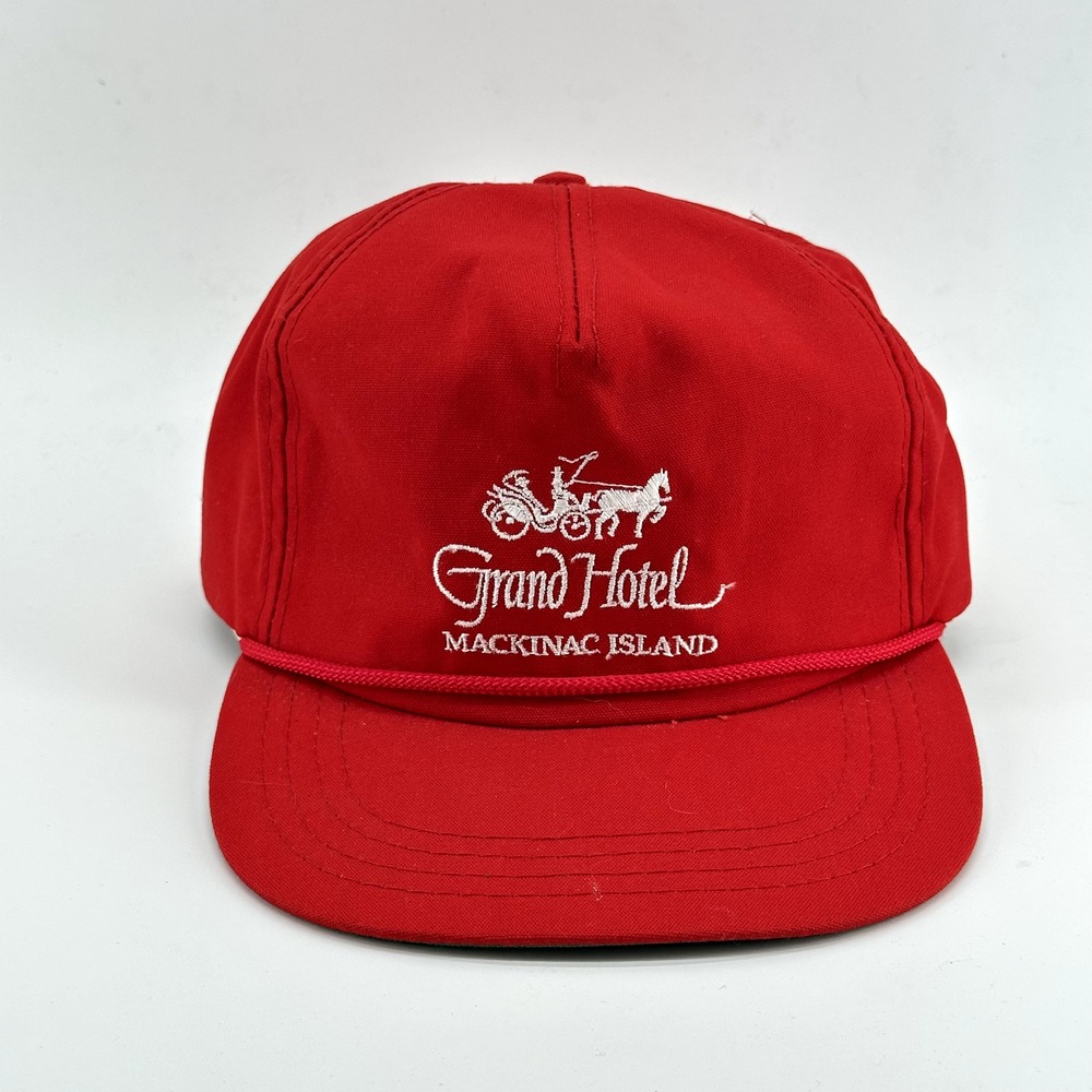 Vintage Grand Hotel Mackinac Island Rope Strapback Hat Cap Michigan Tourist 90s